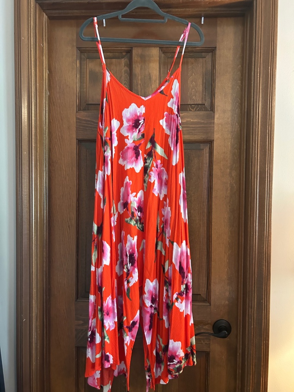 Vibrant coral Floral Slip Dress